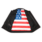 High-Mileage-HMM924R-Men's-Zipper-Snap-Closure-Collarles-Leather-Club-Vest-American-Flag-Liner-Red-Stitching-open-front