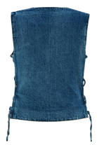 Womens-Blue-Denim-V-Neck-Vest-Snap-opening-side-laces-back