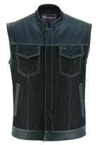 Mens-Denim-Leather-Vest-with-White-Stitching-front