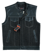 Mens-Denim-Leather-Vest-with-White-Stitching-front