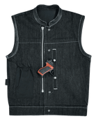 Mens-Denim-Leather-Vest-with-White-Stitching-front