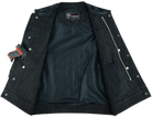 Mens-Collarless-Black-Denim-Leather-Vest-open-front
