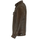 Vance Leather VL550CBr Men's Cafe Racer Waxed Lambskin Chocolate Brown Motorcycle Leather Jacket- side