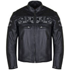 Vance VL535 Men's Black Reflective Skulls Premium Cowhide Leather Biker Motorcycle Riding Jacket - main