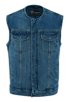 Mens-Blue-Denim-Collarless-Vest-front