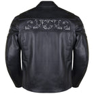 Vance VL535 Men's Black Reflective Skulls Premium Cowhide Leather Biker Motorcycle Riding Jacket - back