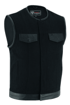 Denim-Black-Collarless-Club-Vest-Leather-trims-main