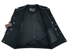 Denim-Black-Collarless-Club-Vest-Leather-trims-front-open