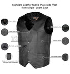 Vance VL921 Men's Black Premium Cowhide Biker Leather Motorcycle Vest - Infographics