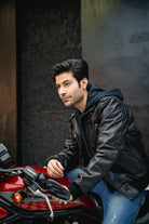 Vance Leather VL551B Men's Sven Bomber Black Waxed Premium Cowhide Motorcycle Leather Jacket with Removeable Hood  - pic 1
