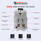 Vance VB915Blue Mens Blue Ten Pocket Denim Motorcycle Vest - Infographics