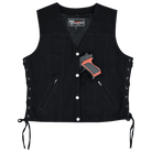 Vance-VB1045BK-Womens-Black-Denim-V-Neck-Vest-with-Snap-opening-&-side-laces-Motorcycle-Front-view
