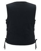 Vance-VB1045BK-Womens-Black-Denim-V-Neck-Vest-with-Snap-opening-&-side-laces-Motorcycle-back-view