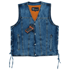 Vance-VB939BL-Mens-Blue-V-Neck-Denim-Vest-for-Motorcycle-Riders-front-view