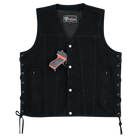 Vance-VB939BK-Mens-Black-V-Neck Denim-Vest-Motorcycle-Riders-front-view