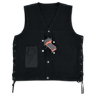 Vance-VB939BK-Mens-Black-V-Neck Denim-Vest-Motorcycle-Riders-front-view