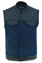 Vance-VB911L-Denim-Black-SOA-Club-Vest-Leather-trims-front-view