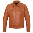 Vance-Leathers-VL555Br-Mens-Austin-Brown-Motorcycle-Trucker-Leather-Jacket-front-view