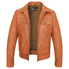 Vance-Leathers-VL555Br-Mens-Austin-Brown-Motorcycle-Trucker-Leather-Jacket-front-view