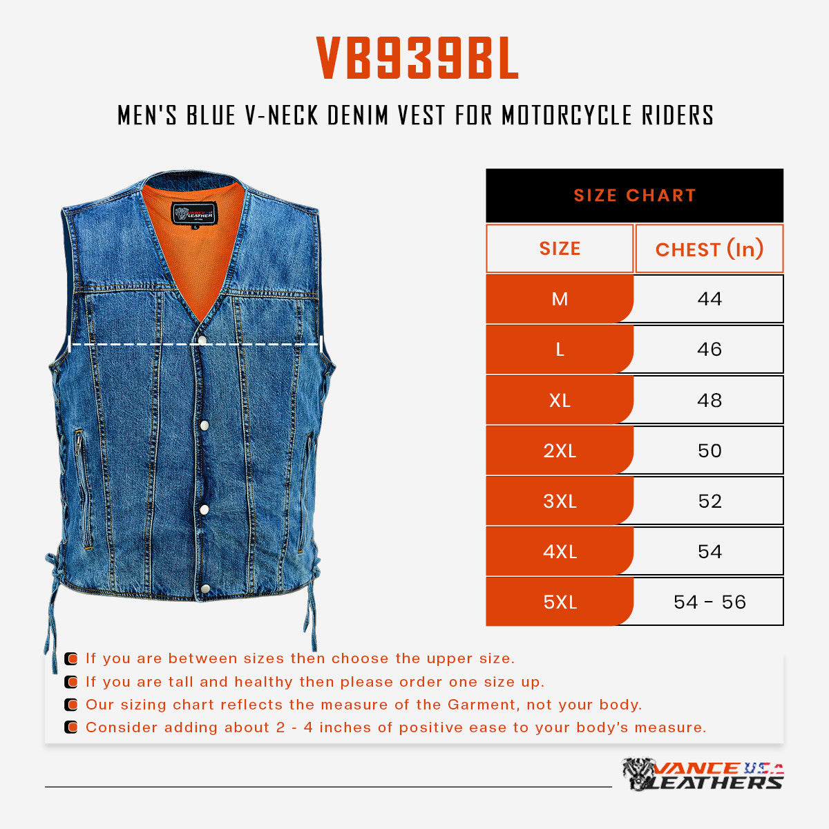 Men's Blue V-Neck Denim Vest for Motorcycle Riders – Vance