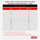 Vance Leathers USA's Riding Shirts W/Waterproof Zippers & C.E. Armor -  Sizechart