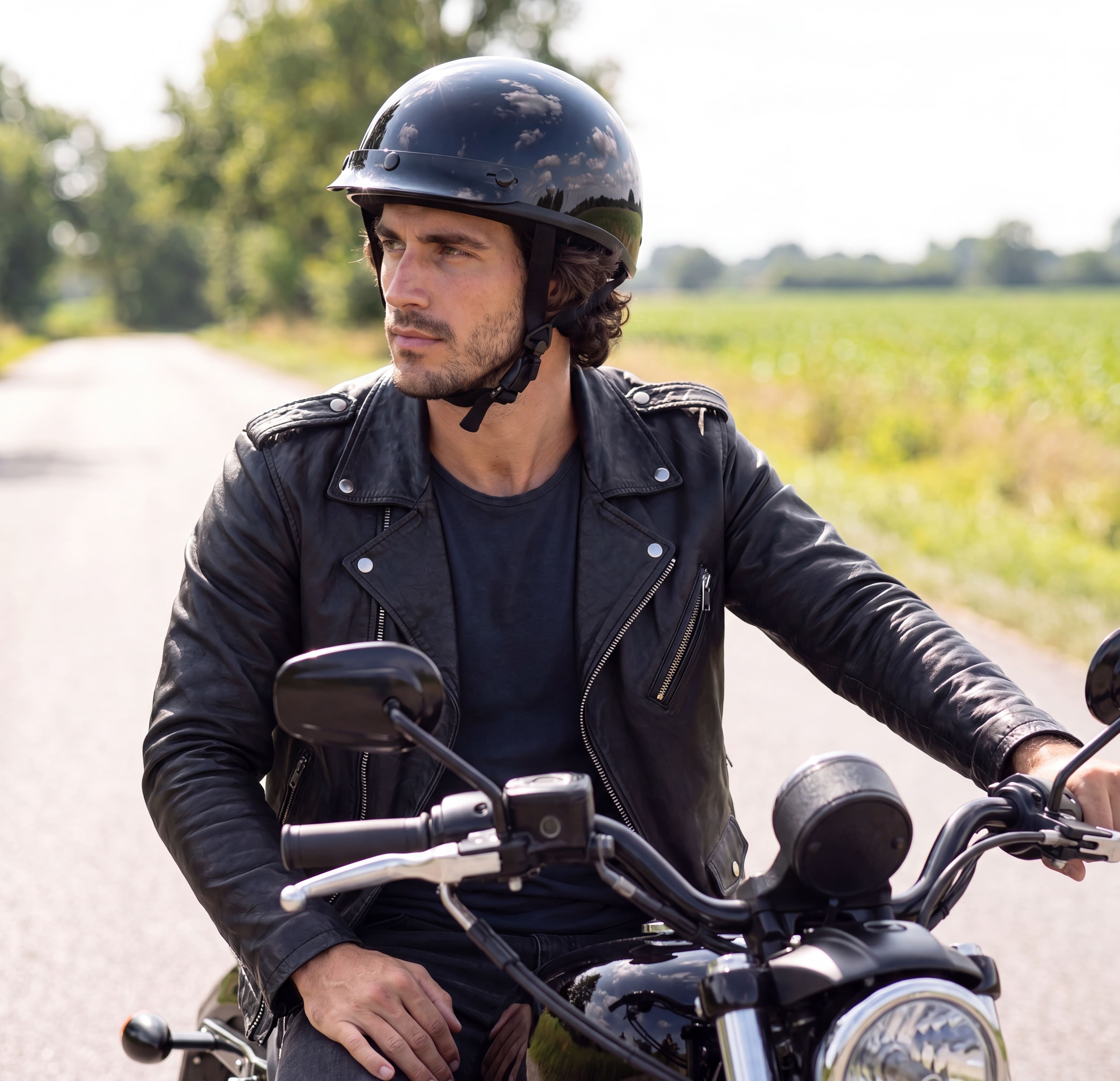 Detour Helmets D.O.T. Gloss Black Half Helmet for Motorcycle Riders with Visor - pic