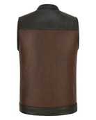 Vance VL914BrP Men's Two-Tone Brown & Black Leather Motorcycle Riding Club Vest with Paisley Liner & CCW Pockets - back