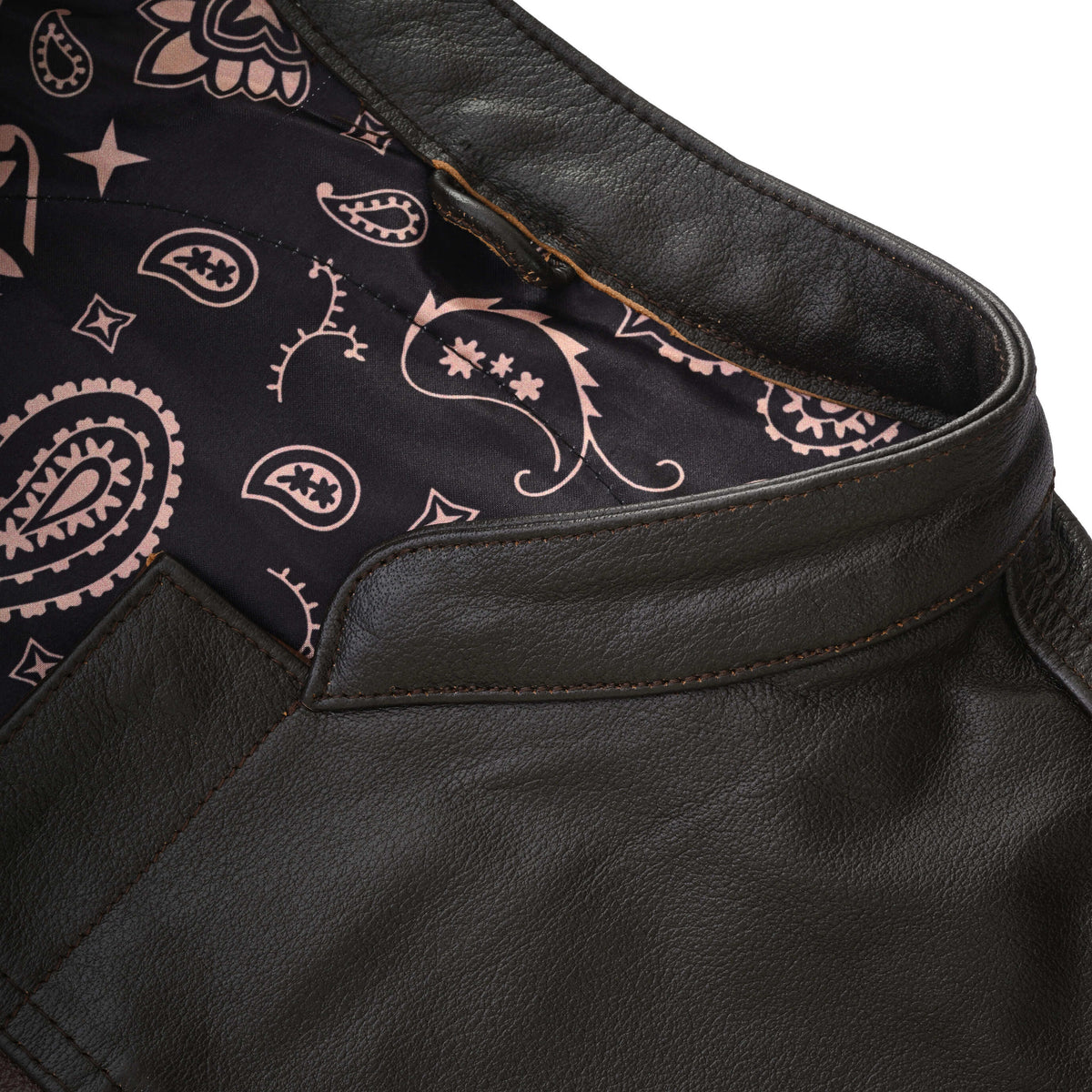 Vance VL914BrP Men's Two-Tone Brown & Black Leather Motorcycle Riding Club Vest with Paisley Liner & CCW Pockets - detail pic 1