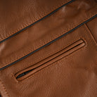Men's Cognac Brown Premium Cowhide Cafe Racer Leather Motorcycle Jacket with Zipper Vents - black racing stripes