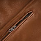 Men's Cognac Brown Premium Cowhide Cafe Racer Leather Motorcycle Jacket with Zipper Vents - Zipper pocket