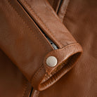 Men's Cognac Brown Premium Cowhide Cafe Racer Leather Motorcycle Jacket with Zipper Vents - cuffs