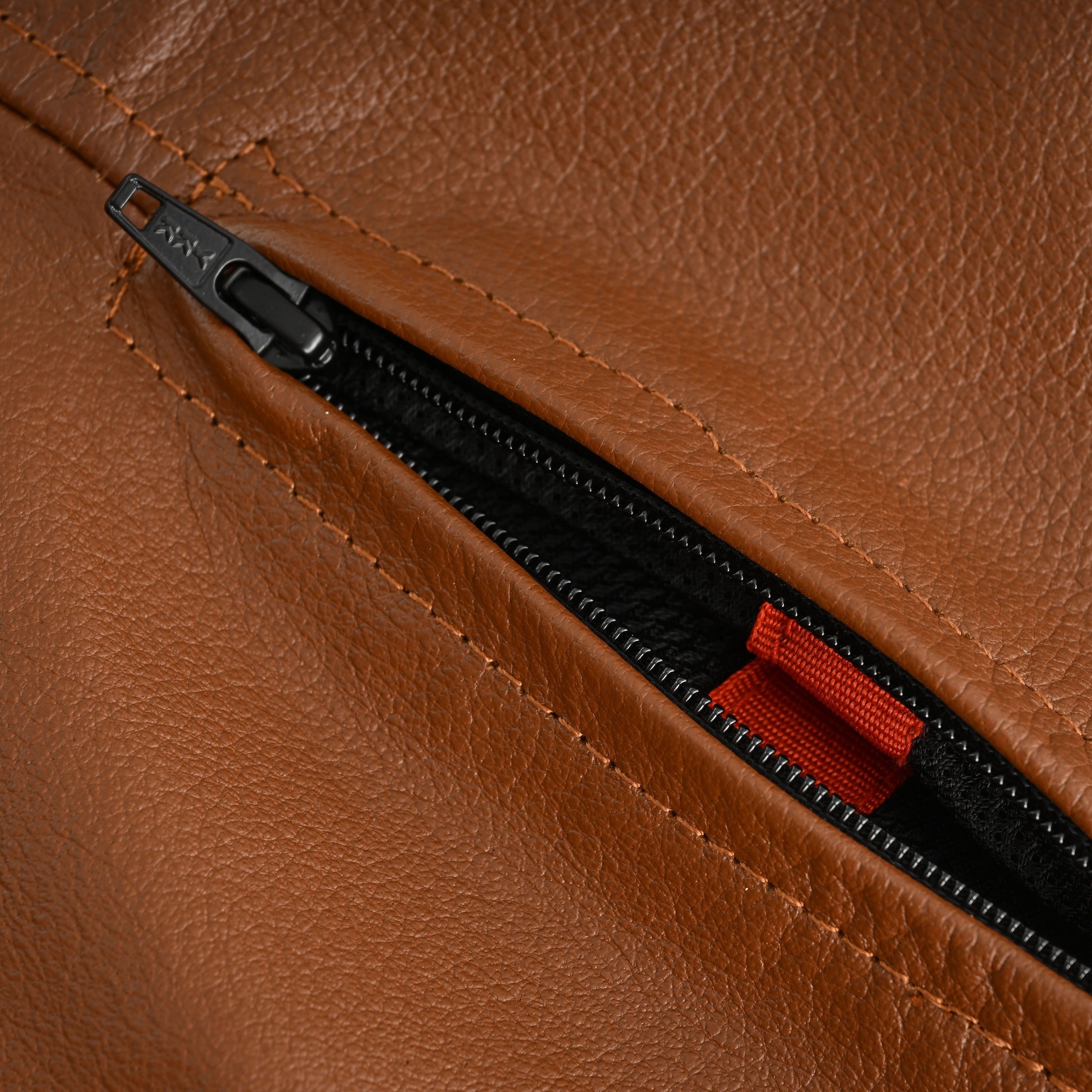 Men's Cognac Brown Premium Cowhide Cafe Racer Leather Motorcycle Jacket with Zipper Vents - Vents zipper