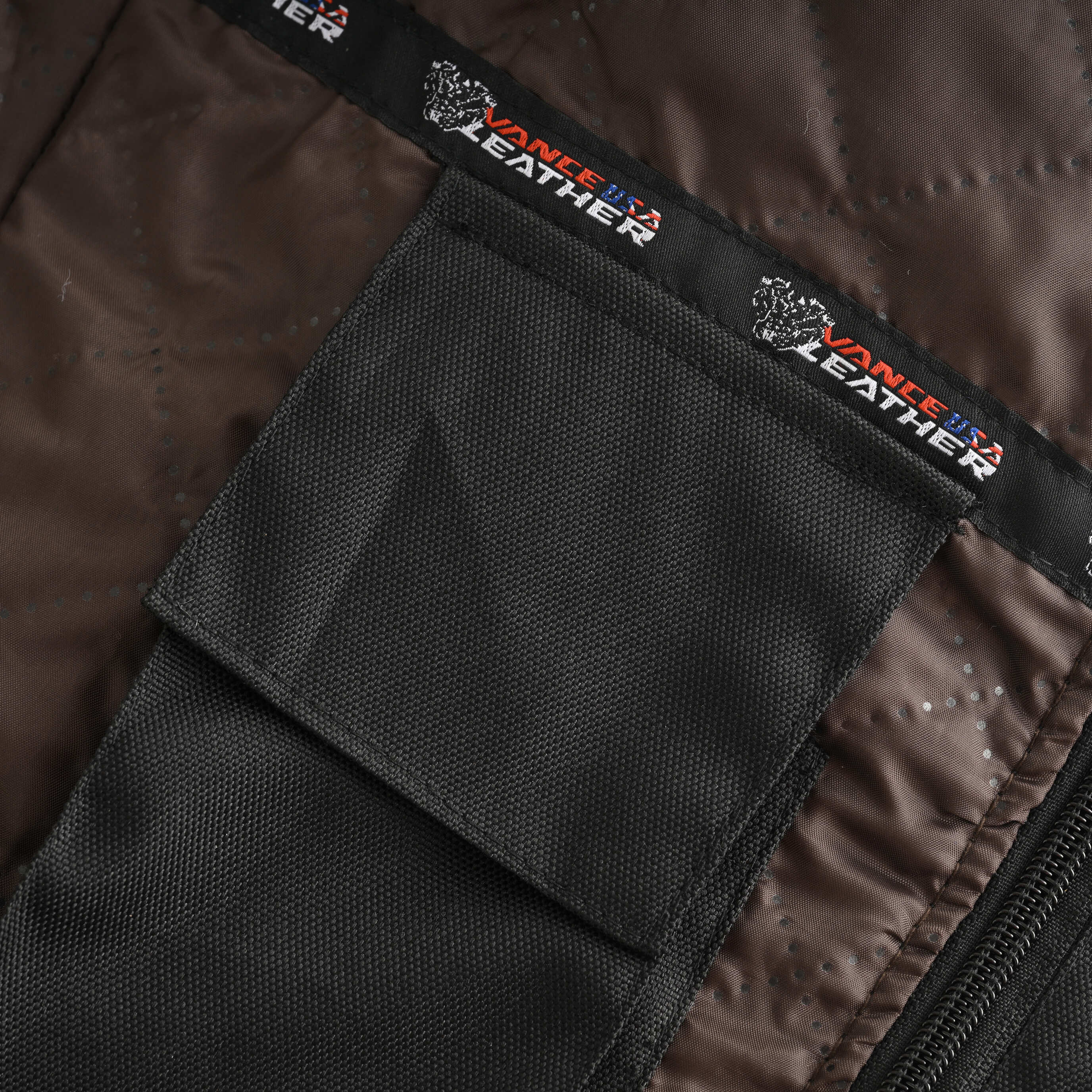 Men's Cognac Brown Premium Cowhide Cafe Racer Leather Motorcycle Jacket with Zipper Vents - Inside pockets