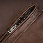 Men's Espresso Brown Premium Cowhide Cafe Racer Leather Motorcycle Jacket with Zipper Vents - opened zipper - zipper pockets