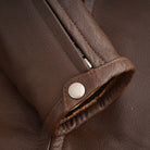 Men's Espresso Brown Premium Cowhide Cafe Racer Leather Motorcycle Jacket with Zipper Vents - opened zipper - cuffs