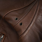 Men's Espresso Brown Premium Cowhide Cafe Racer Leather Motorcycle Jacket with Zipper Vents - opened zipper - underarm