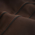 Men's Espresso Brown Premium Cowhide Cafe Racer Leather Motorcycle Jacket with Zipper Vents - opened zipper - black racing stripes