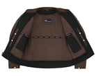 Men's Espresso Brown Premium Cowhide Cafe Racer Leather Motorcycle Jacket with Zipper Vents - opened zipper - Inside View