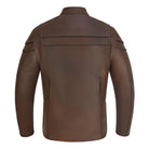Men's Espresso Brown Premium Cowhide Cafe Racer Leather Motorcycle Jacket with Zipper Vents - opened zipper - Back