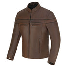 Men's Espresso Brown Premium Cowhide Cafe Racer Leather Motorcycle Jacket with Zipper Vents - Side
