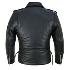 Men's Black Leather Motorcycle Jacket with CE Armor, Classic Biker Style w/ Side Lace & Belted Waist - Back View
