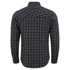 mens-dark-truffle-long-sleeve-plaid-button-down-casual-flannel-shirt-corduroy-collar-cuffs-back-view