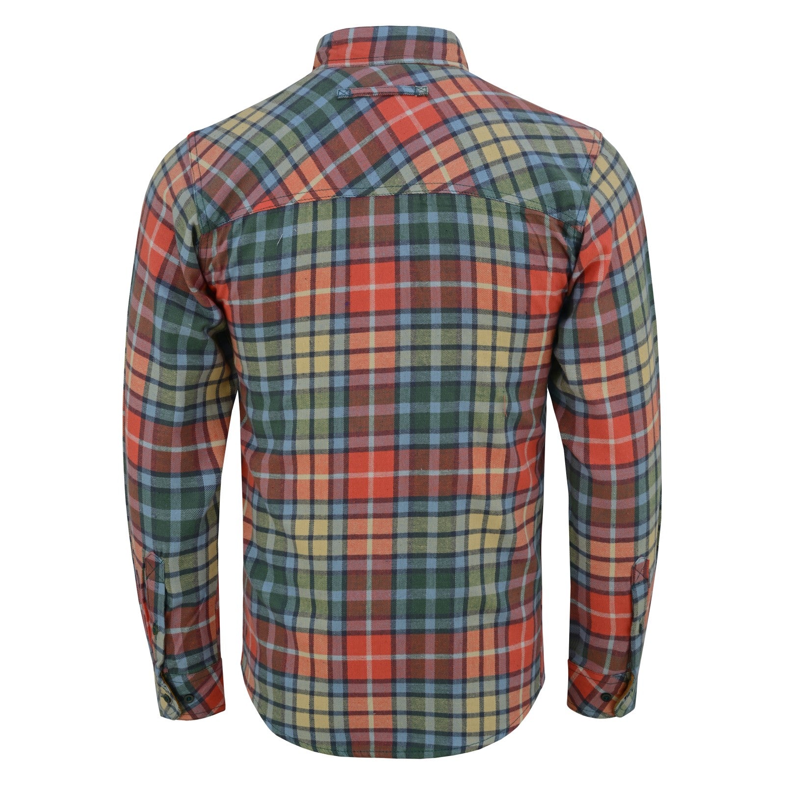 mens-ember-color-long-sleeve-plaid-button-down-casual-flannel-shirt-corduroy-collar-cuffs-back-view