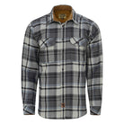 mens-charcoal-checkered-long-sleeve-plaid-button-down-casual-flannel-shirt-corduroy-collar-cuffs-front-view