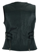 High-Mileage-Womens-Black-Premium-Cowhide-Biker-Motorcycle-Leather-Vest-Buckles-back-view