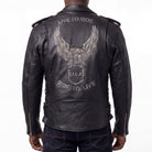 Mens Eagle Embossed Live To Ride - Ride To Live Classic Black Leather Motorcycle Jacket - Silver