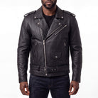 Mens Eagle Embossed Live To Ride - Ride To Live Classic Black Leather Motorcycle Jacket - Front