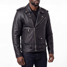 Mens Eagle Embossed Live To Ride - Ride To Live Classic Black Leather Motorcycle Jacket - Side