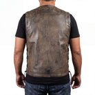 High Mileage HMM915DB Mens Distressed Brown Premium Cowhide Ten Pocket Leather Motorcycle Vest back pose