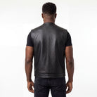 High Mileage Mens Zipper and Snap Closure Collarless Club Vest with American Flag Liner - back pose